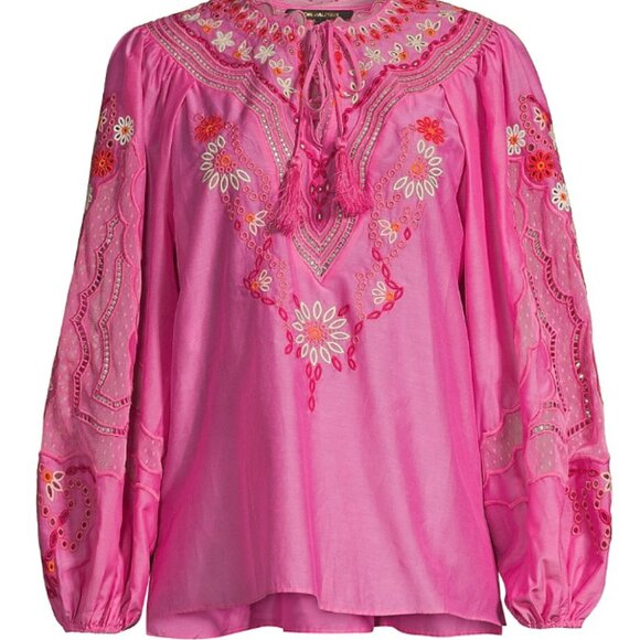 KOBI HALPERIN Blythe Embroidered Peasant Blouse - French Pink - Picture 4 of 10